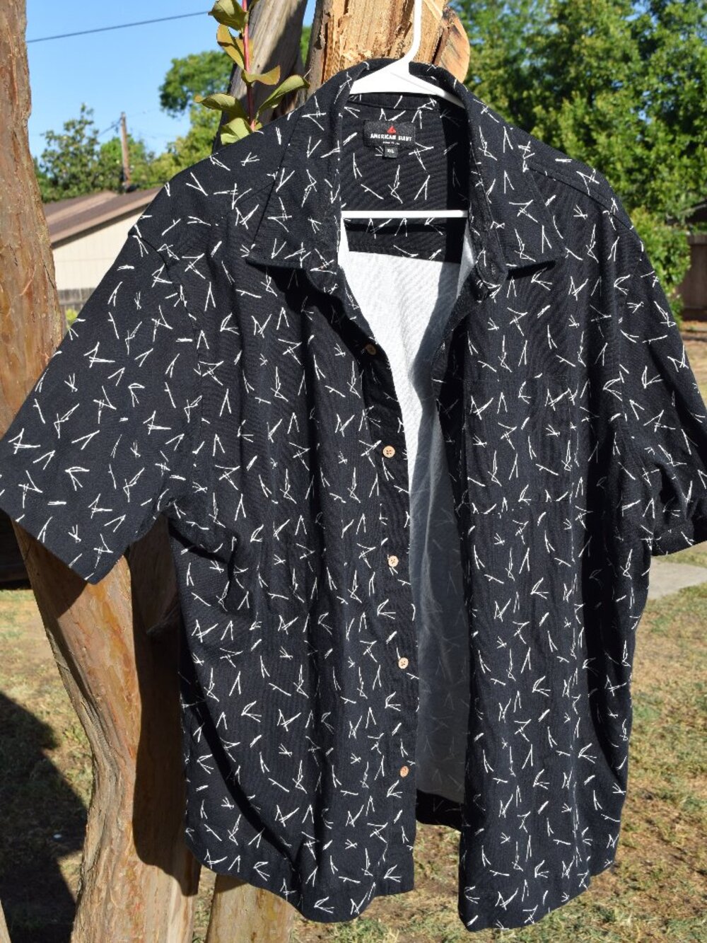 American Giant Resort Shirt 2XL Black White Line Print - Cotton Jersey - USA
